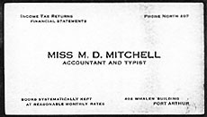 Business cards of Dorothea Mitchell while in Port Arthur